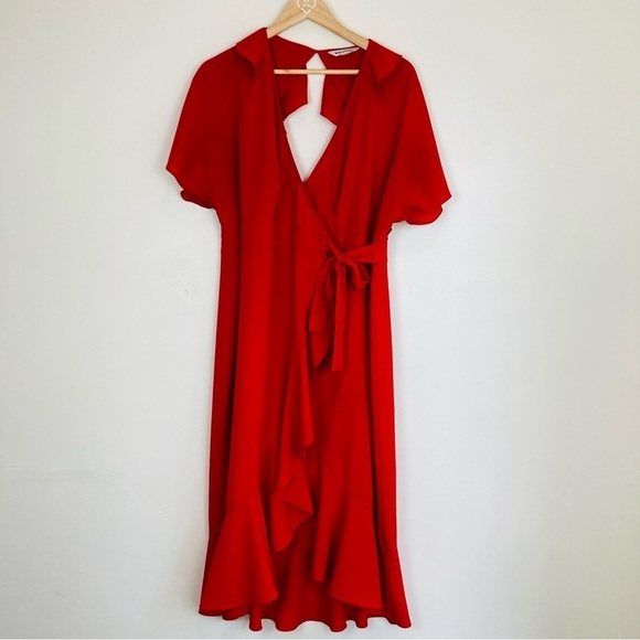 Whistles Abigail frill wrap dress in red. Estimated size 10. - Picture 2 of 6
